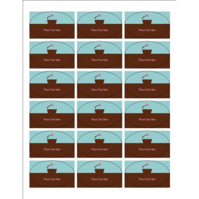 Turquoise with Brown Block Oval Labels, 18 per sheet