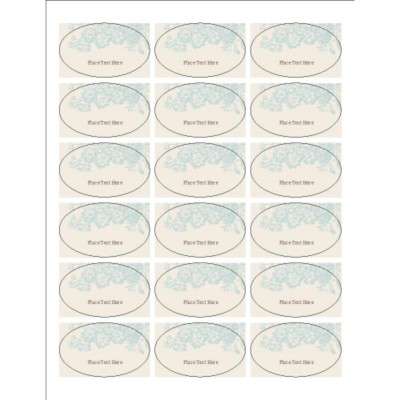 Blue Flourish Design Oval Labels, 18 per sheet