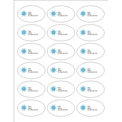 Blue Snowflake Oval Labels, 18 per sheet