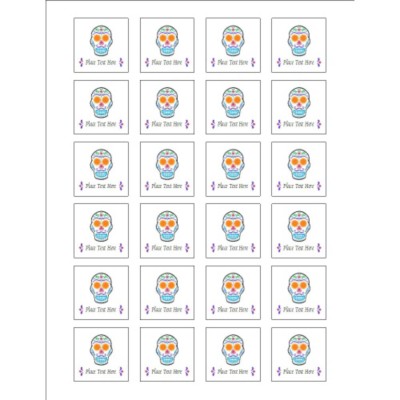 Day of the Dead Skull Print-to-the-Edge Square Labels , 24 per sheet