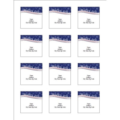 Stars for 4th of July Square Labels, 12 per sheet