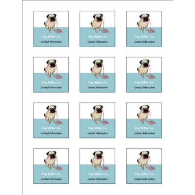 Cute Pug Dog Square Labels, 12 per sheet
