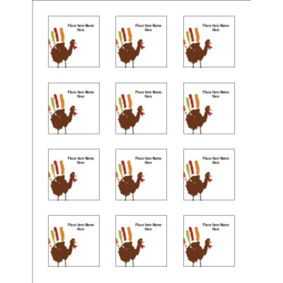 Thanksgiving Turkey Hand Print-to-the-Edge Square Labels , 12 per sheet