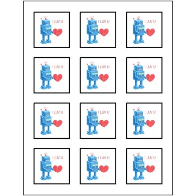 Valentine's Day Robot Print-to-the-Edge Square Labels, 12 per sheet