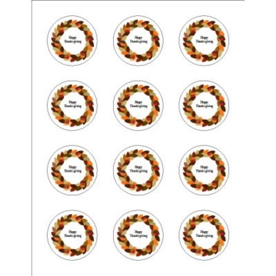 Acorn Wreath Round Labels, 12 per sheet