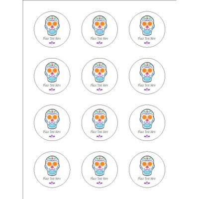 Day of the Dead Skull Print-to-the-Edge Round Labels , 12 per sheet