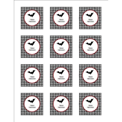 Halloween Bat with Houndstooth Pattern Print-to-the-Edge Round Labels , 12 per sheet