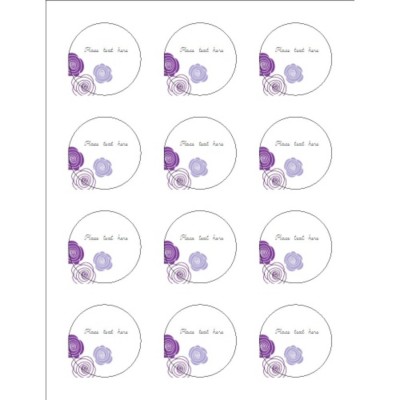 Elegant Purple Roses Round Labels, 12 per sheet