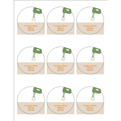 Kitchen Utensils 2.5" Round Labels, 9 per sheet