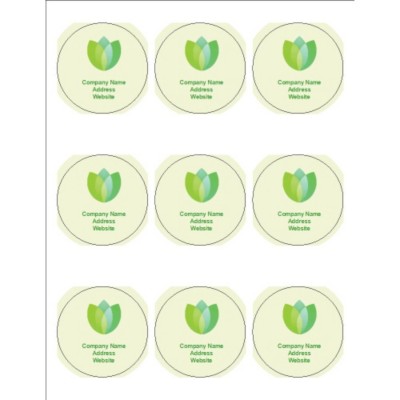 Green Blossom 2.5" Round Labels, 9 per sheet