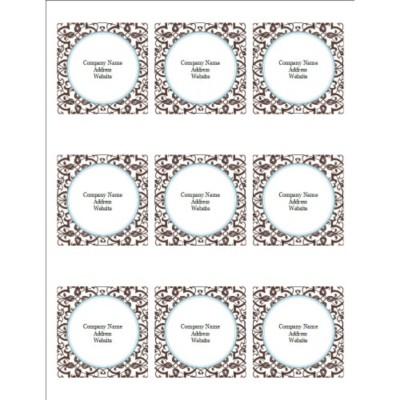 Classic Teal and Brown Pattern Print-to-the-Edge Round Labels, 9 per sheet