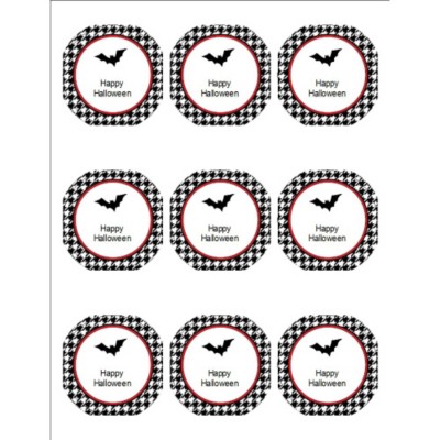 Halloween Bat with Houndstooth Pattern Print-to-the-Edge Round Labels , 9 per sheet