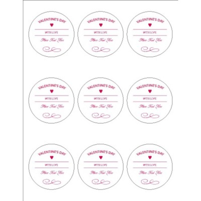 Valentine's Day with Love Glossy Print-to-the-Edge Round Labels, 9 per sheet