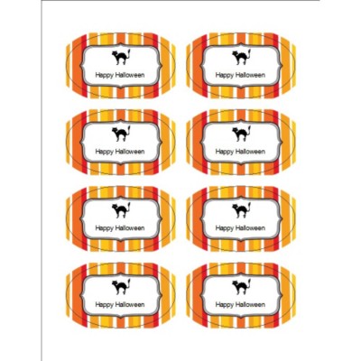 Halloween Cat with Stripe Pattern Print-to-the-Edge Oval Labels , 8 per sheet