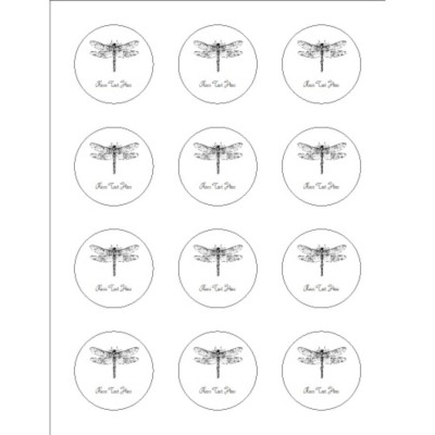 Dragonfly Embossed Round Labels, 12 per sheet