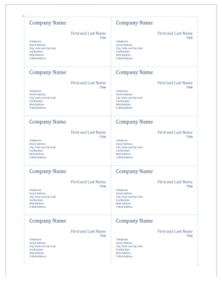 Basic Business Card, Blue Font, 10 per sheet for Microsoft Word for Windows 2007
