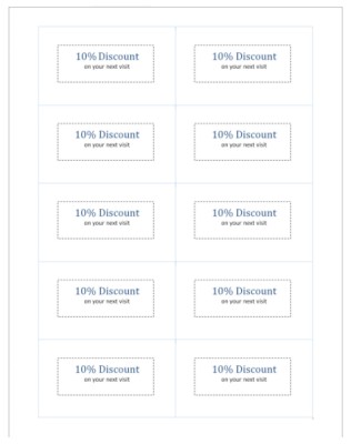 Basic Business Card with Discount Offer, Blue Back, 10 per sheet for Microsoft Word for Windows 2007