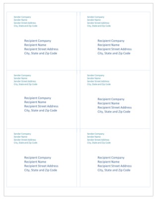 Basic Shipping Label, Blue Font, 6 per sheet for Microsoft Word for Windows 2007