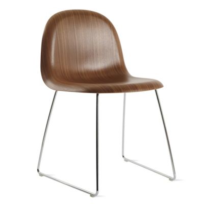 Gubi Chair with Chrome Base and Walnut Shell 