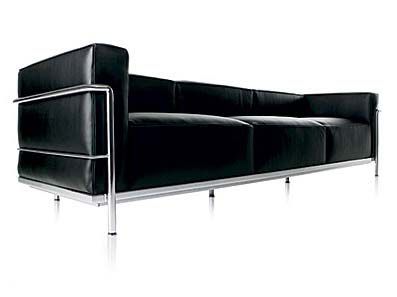 LC3 Grand Modele Three-Seat Sofa with Down Cushions – Chrome Frame/Blk Leather