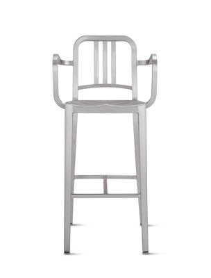 1006 Navy Barstool w/ Arms - Brushed