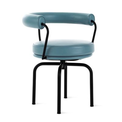 LC7 Swivel Chair with Matte Black Frame in Royal Hide Leather