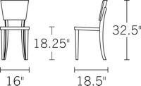 H 32.75; D 19; W 15.5; Seat D 15; Seat H 18;