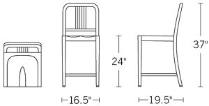 H 37; W 16.5; D 19.5; Seat H 24;