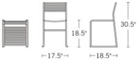 H 30.5; W 17.5; D 18; Seat Height 18;