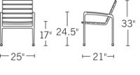 H 33; W 25; D 21; Seat Height 17; Arm Height 24.5;