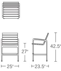 H 42.5; W 25; D 23.5; Seat H 27; W 20; D 16; Arm H 35;