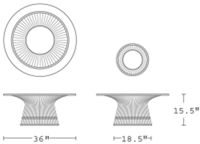 H 15.5; Diameter 36; Base Diameter 18.5;