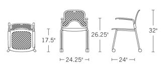 H 32; W 24.25; Seat H 17.5; Seat D 17.25; Arm H 26.25;