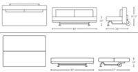 Sofa: H 32.5; W 80; D 34; Seat H 16; D 28; Bed: H 16; W 80; D 57;