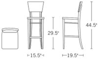 H 44.5; W 15.5; D 19.5; Seat Height 29.5;