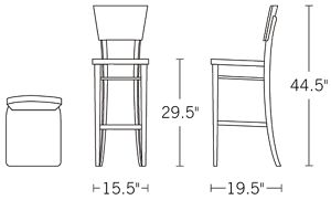 H 44.5; W 15.5; D 19.5; Seat Height 29.5;