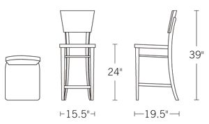 H 39; W 15.5; D 19.5; Seat Height 24;