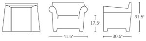 H 31.5" W 41" D 30" Seat H 17.5"