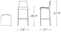 H 37.5; D 18; W 16.5; Seat Height 28.5;
