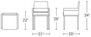 H 34; W 21; D 20; Seat Height 22; Arm Height 26;