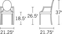 H 37" W 21" D 22" Seat H 19" Arm H 27"