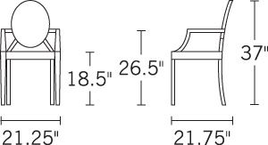 H 37" W 21" D 22" Seat H 19" Arm H 27"