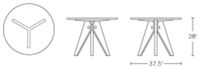 H 28; Tabletop W 37.5;