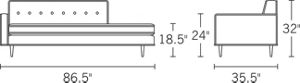 H 32; W 73.5; D 33;