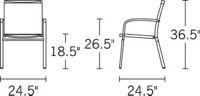 H 36.5; W 24.5; D 24.5; Seat H 18; Arm H 26.5;