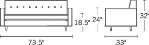 H 32; W 73.5; D 33;