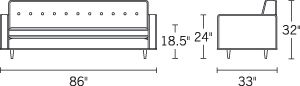 H 32; W 86; D 33; Arm H 24;