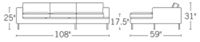 H 31; W 108; D 59; Seat H 16; Arm H 25;