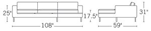 H 31; W 108; D 59; Seat H 16; Arm H 25;
