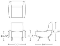 H 31.5; W 30; D 30; Seat H 16.5; Arm H 17.5;
